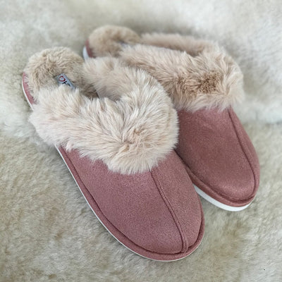 Infant Womens Heavenly Feet Fireside Pink Fur Mule Slippers - Pink