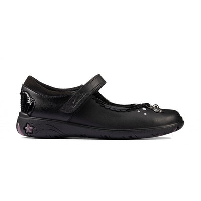 Junior Clarks Sea Girls School Shoe - Black Leather