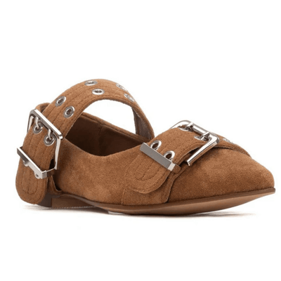 Womens Refresh 175091 Buckle Ballerina Pumps - Camel
