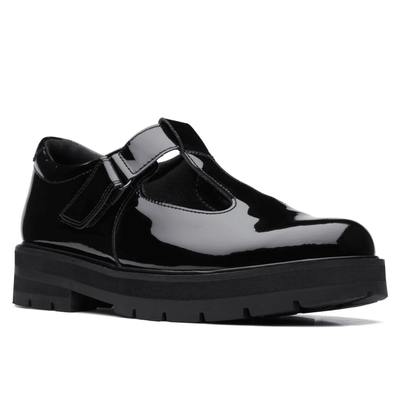 Junior Girls Clarks Prague Brill T-Bar School Shoe(G Fit) - Black