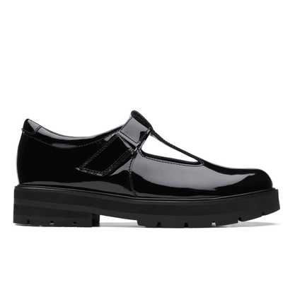 Junior Girls Clarks Prague Brill T-Bar School Shoe(G Fit) - Black