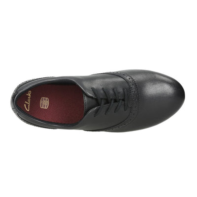 Junior Clarks Jules Walk Black Leather Girls Lace Up School Shoes - Black