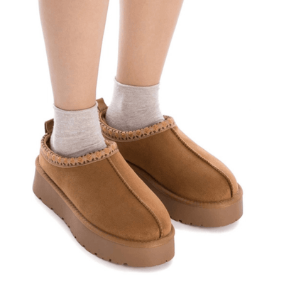 Womens Xti 143237 Faux Fur Lined Platform Mules - Camel