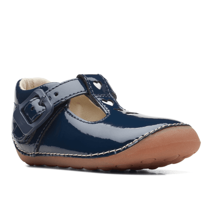 Infant Girls Clarks Tiny Beat Navy Patent-Bar Pre Walker Shoes - Navy