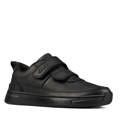 Junior Clarks Kids Vibrant Glow Black Velcro Strap Shoes - Black