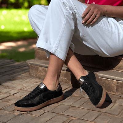 Womens Lotus Frapporta Black Leather Gum Sole Trainers - Black