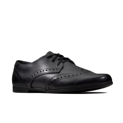 Junior Clarks Scala Lace Girls Black Leather Lace Up Smart School Shoes - Black