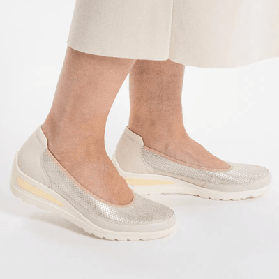Womens Ara Zurich Cream and Gold Wedge Shoes - Beige Gold