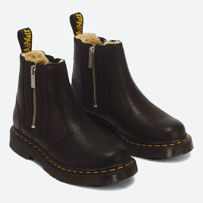 Womens Dr. Martens 2976 Alyson Grizzly Black Faux Fur Lined Ankle Boots - Black