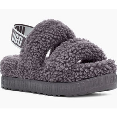 Womens Ugg Ladies Oh Fluffita Dark Grey Chunky Slippers - Dark Grey