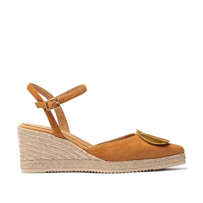 Womens Unisa Delain Cannelle Kid Suede Wedge Espadrilles - Cannelle