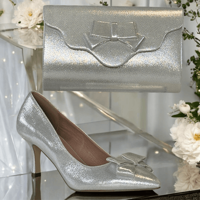 Womens Coco Ritz 1014 Silver Metallic Bow Court Heels - Silver Metallic