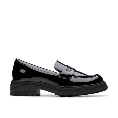 Girls Clarks Orinoco3 Edge School Shoes - Black Patent
