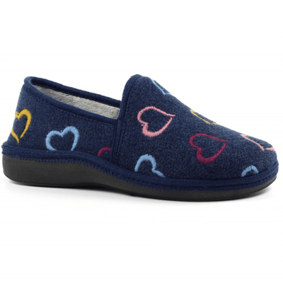 Womens Lunar Joyful Heart Closed in Slippers - Navy