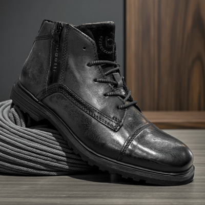Bugatti Mens A0U3L Vittore Black Leather Side Zip Ankle Boots - Black