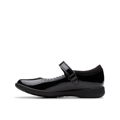 Girls Clarks Etch Pure Kid School Shoes - Black Patent