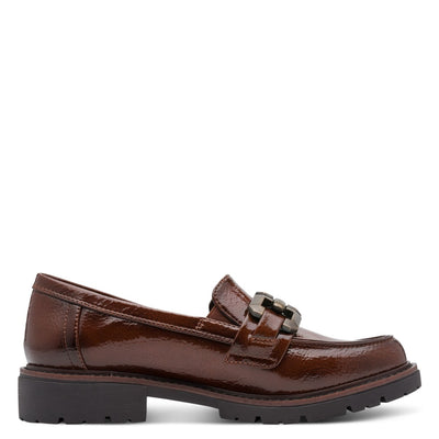 Womens Jana 24764 Cognac Patent Platform Loafer - Cognac Patent