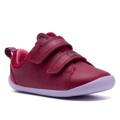 Infant Girls Clarks Roamer Wish Berry Velcro Strap Pre Walker Shoes - Berry - Burgundy