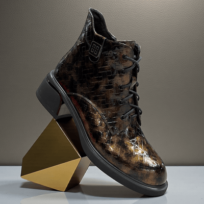 Womens Redz 2515 Croc Laced Ankle Boot - Bronze patent