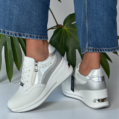 Womens Lloyd & Pryce Clohessy Wedge Side Zip Trainers - Coconut Chrome