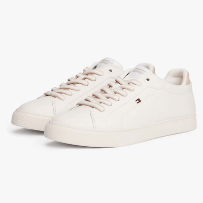 Womens Tommy Hilfiger Leather Court Trainers - Ancient White