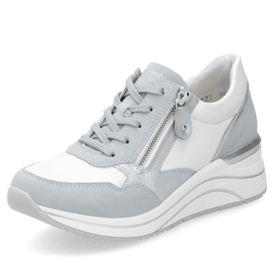 Womens Remonte D0T01 White and Blue Wedge Trainers - White