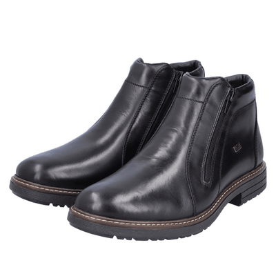 Mens Rieker 33160 Black Leather Double Zip Boots - Black