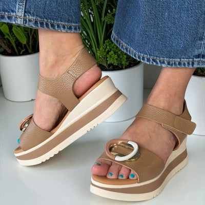Womens Oh! My Sandals 5974 Wedge Sandals - Tan