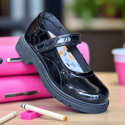 Hush Puppies Tally Junior Girls Mary-Jane School Shoes - Black Patent