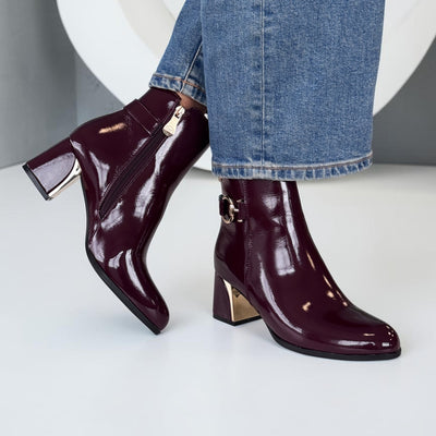 Womens Zanni & Co Meicun One Ankle Boots - Cherry Patent