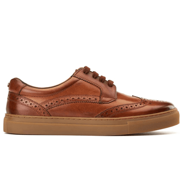 Mens Base London Clapton Washed Tan Leather Brogue Trainers - Washed Tan