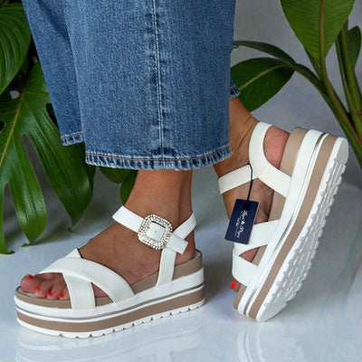 Womens Lloyd & Pryce Berne Coconut Diamente Buckle Wedge Sandal - Coconut