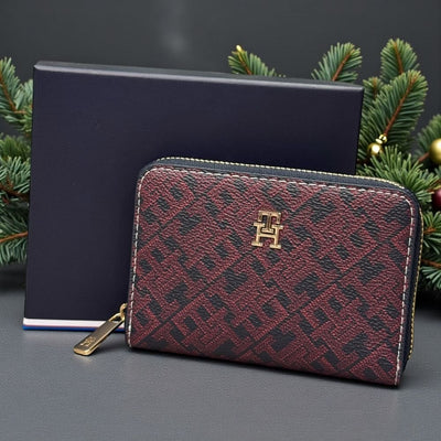 Womens Tommy Hilfiger Monogram Zip Around Small Purse - Burgundy