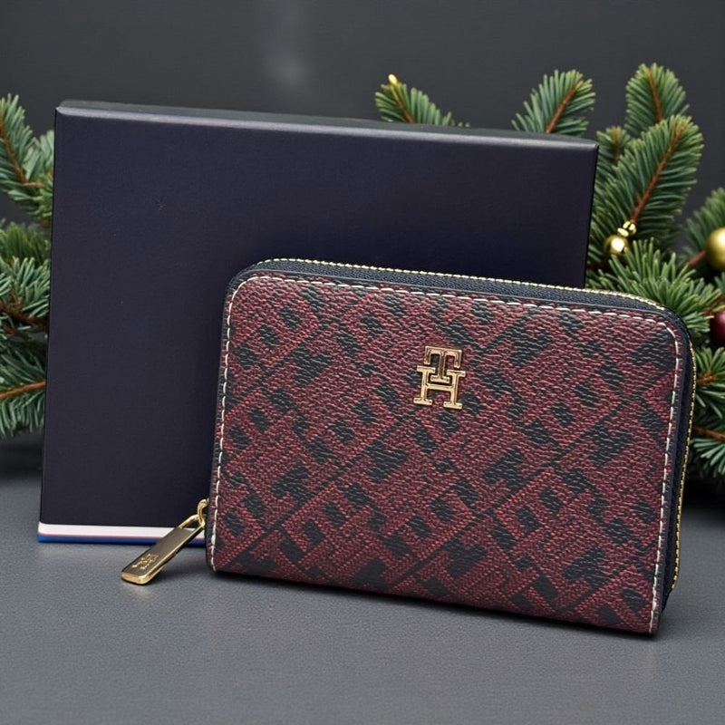 Womens Tommy Hilfiger Monogram Zip Around Small Purse - Burgundy