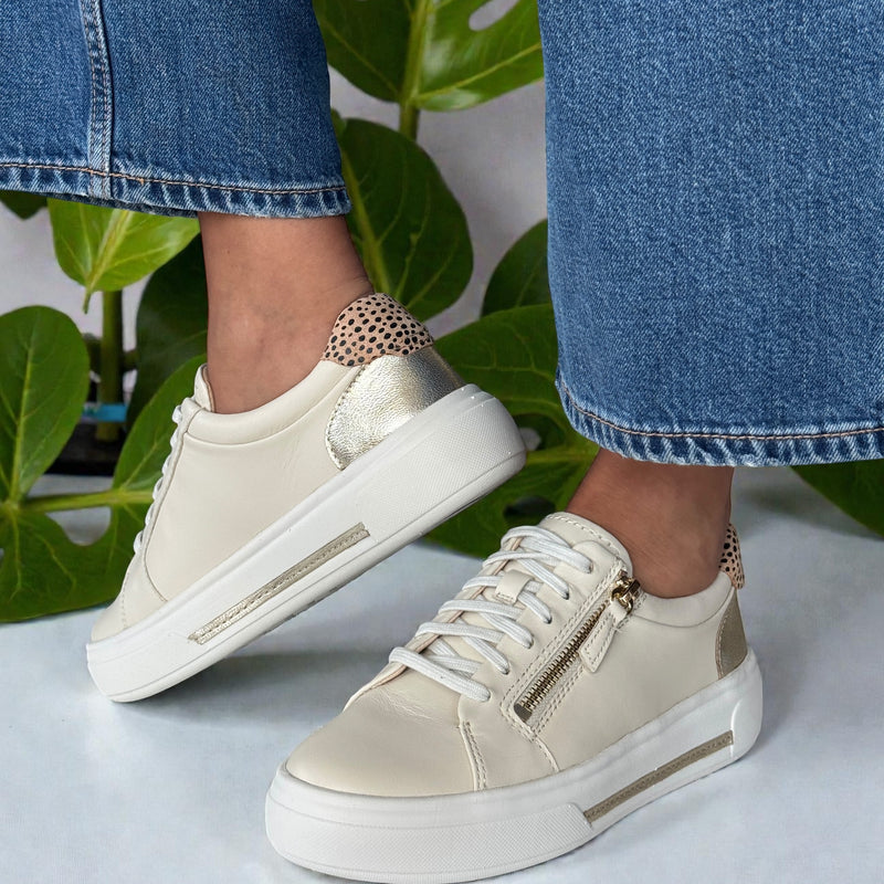 Womens Clarks Hollyrose Zip Platform Trainers - Cream Multi