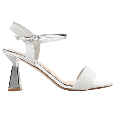 Womens Sorento Birr Open Toe Flared Heels - Silver Dust