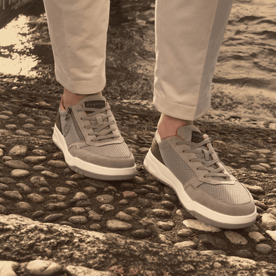 Bugatti Mens ASF01 Taupe Mesh Side Zip Trainers - Taupe