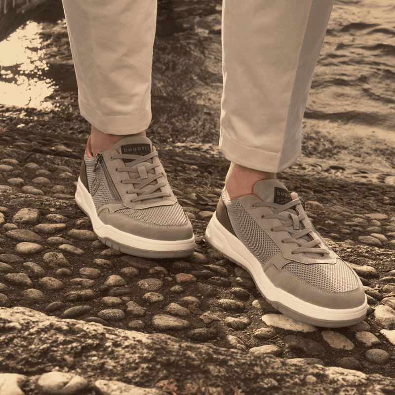 Bugatti Mens ASF01 Taupe Mesh Side Zip Trainers - Taupe
