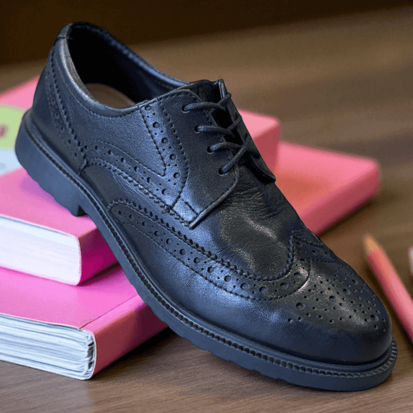 Girls Hush Puppies Verity Brogue School Shoe - Black Leather
