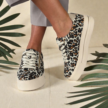 Womens Jana 23767 Print Platform Trainers - Beige Leopard