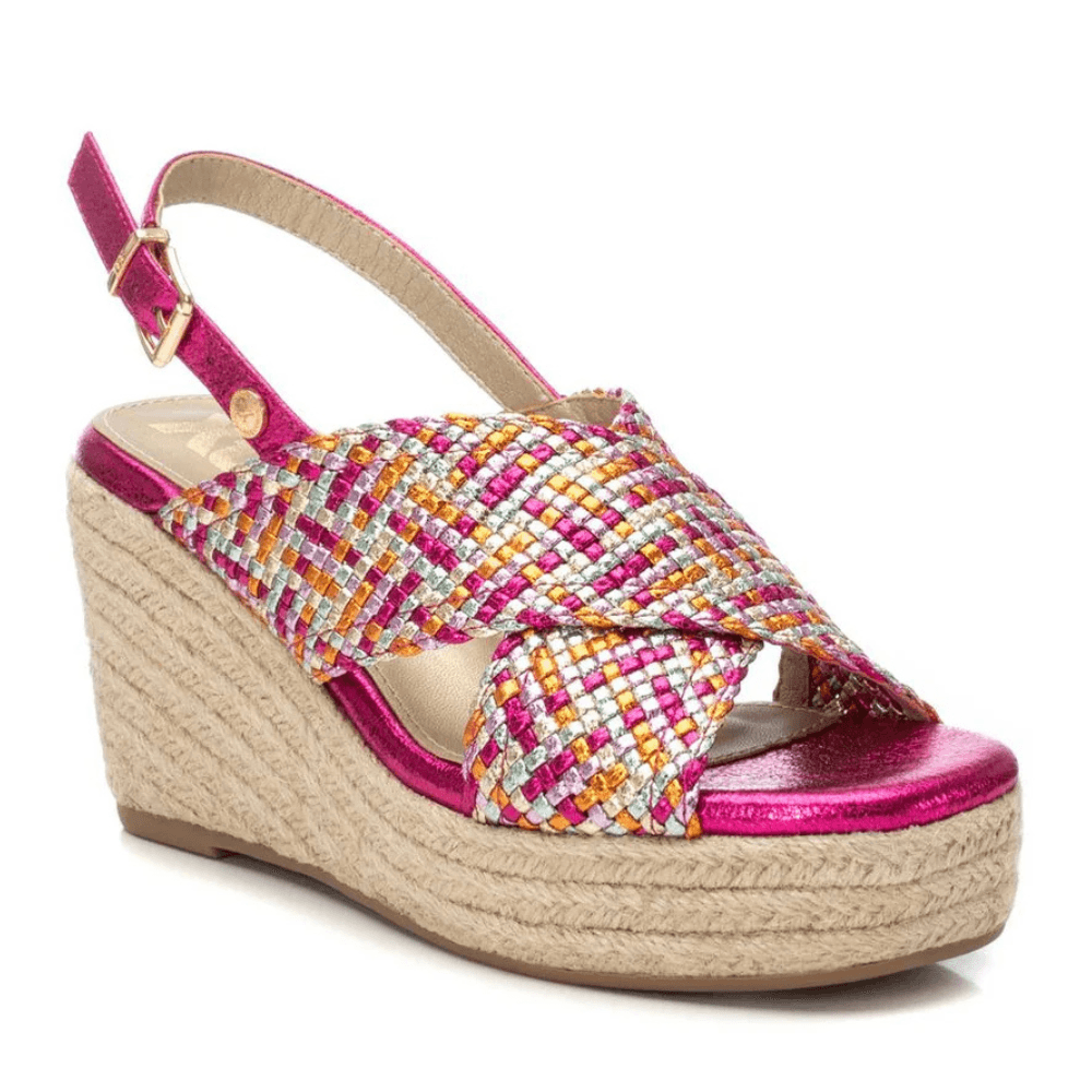 Womens Xti 143825 Fuchsia Multi Woven Crossover Wedge Sandals