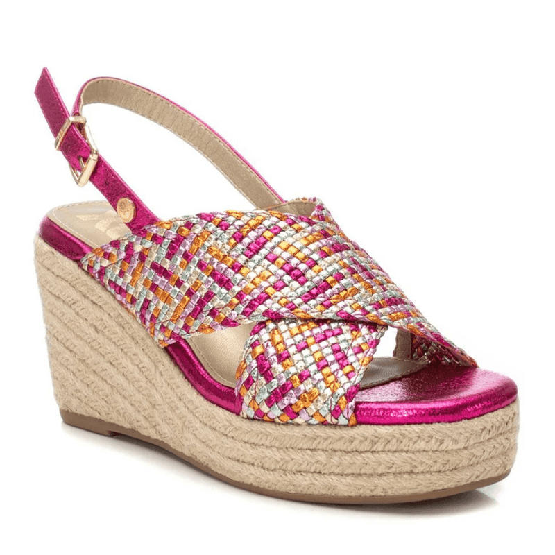 Womens Xti 143825 Fuchsia Multi Woven Crossover Wedge Sandals - Fuchsia