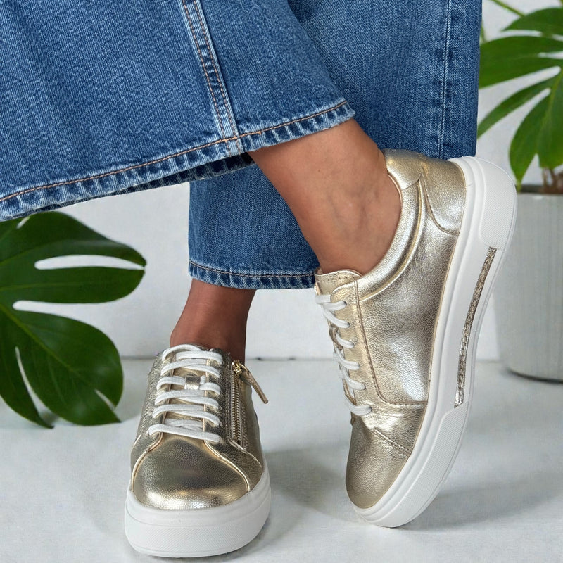 Womens Clarks Hollyrose Zip Platform Trainers - Gold