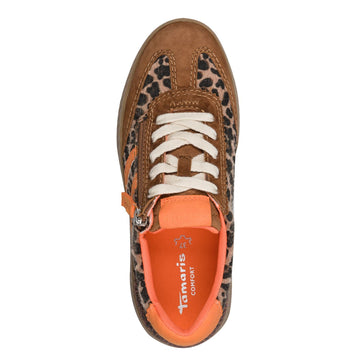 Womens Tamaris 83739 Side Zip Trainers - Cognac Leopard
