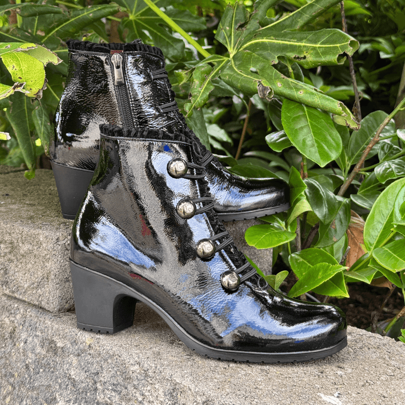Womens Jose Saenz 5176 Black Patent Block Heel Boots - Black