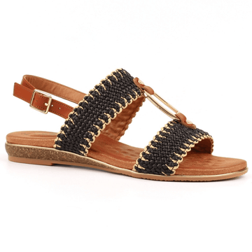 Womens Lunar Jules Woven with Gold Circle Sandals - Black