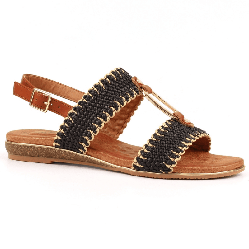 Womens Lunar Jules Woven with Gold Circle Sandals - Black