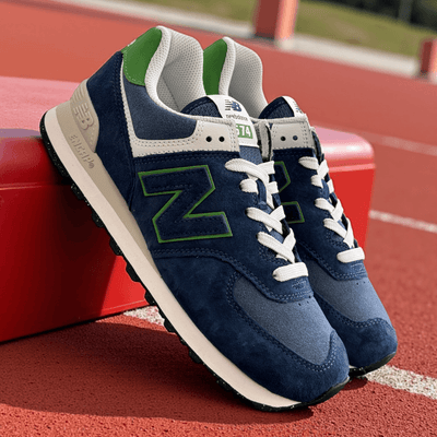 New Balance Mens 574 Suade Trainers - Navy with Alpine Green