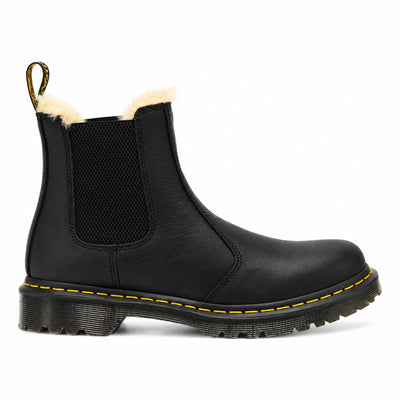 Womens Dr Martens 2976 Leonore Faux Fur Black Burnished Chelsea Boots - Black