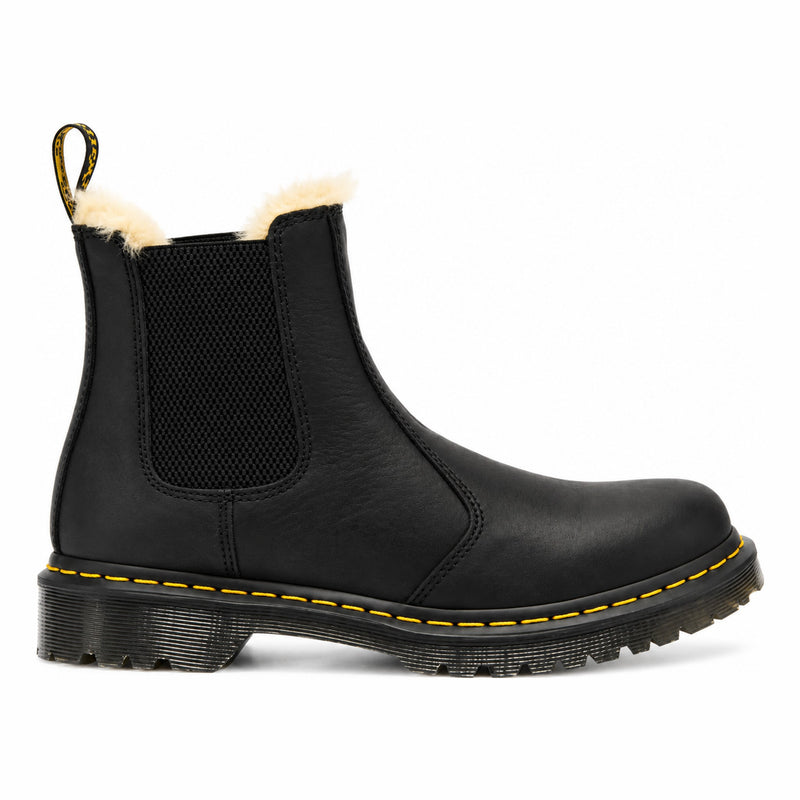 Womens Dr Martens 2976 Leonore Faux Fur Black Burnished Chelsea Boots - Black
